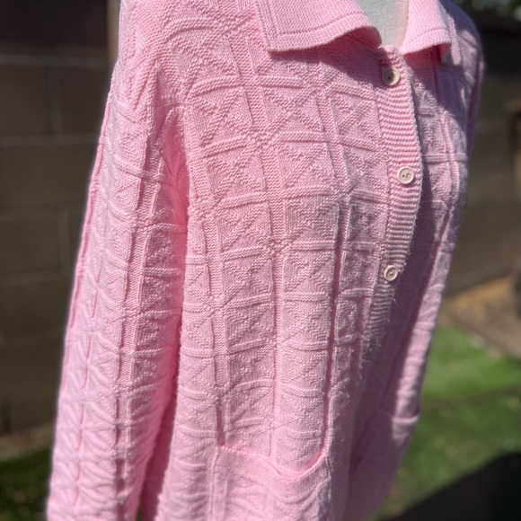 Vintage Billie Jo M Crochet Sweet Pink Long Sleeve Knit Cardigan Sweater USA - Picture 5 of 10